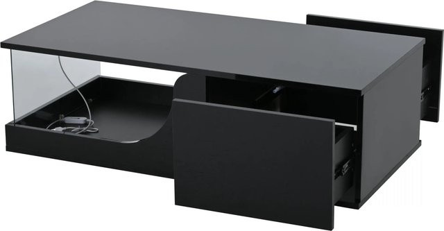 okwish Couchtisch mit LED-Beleuchtung und 2 Schubladen in Schwarz, Hochglanz aus MDF und Glas, B/T/H: 100 x 50 x 30 cm - Bild 1
