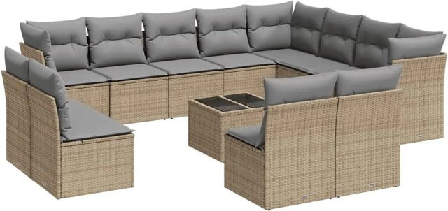vidaXL 13-teilige Garten-Sofagarnitur in U-Form aus Poly-Rattan mit Kissen in Beige-Grau - Bild 1