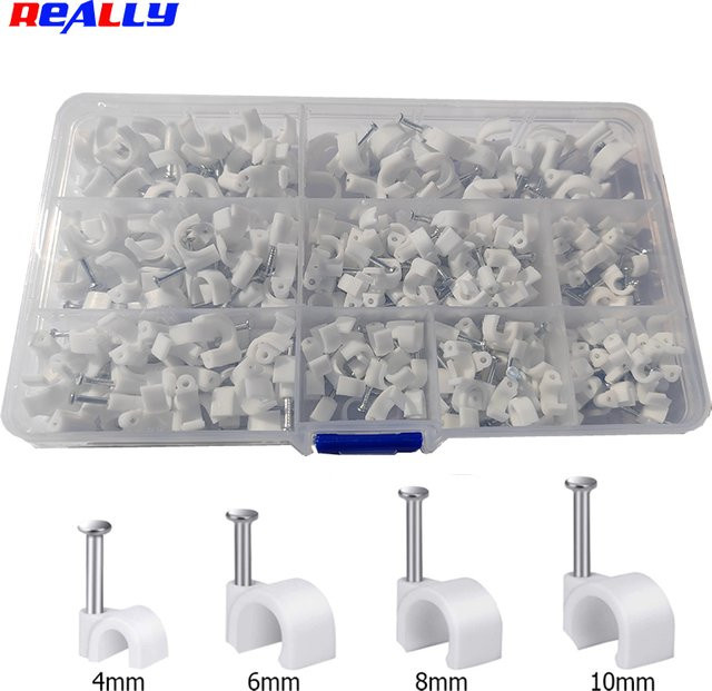 Set aus 400 runden Kabelclips in Weiß für Kabelmanagement von RG6, CAT6 und RJ45 mit Durchmessern von 4mm, 6mm, 8mm und 10mm - Bild 1