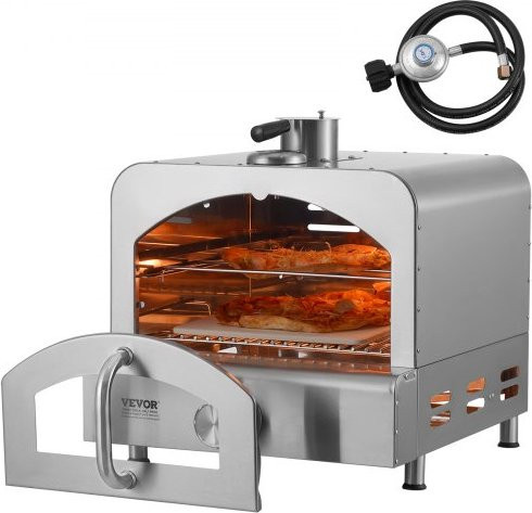 VEVOR Gas-Pizzaofen für draußen, tragbarer Pizza Grill aus 430 Edelstahl mit Cordierit-Pizzastein und integriertem Thermometer, 13 Zoll - Bild 1