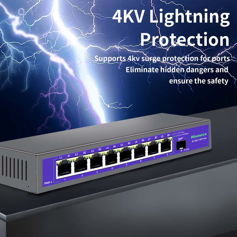 Hisource 8-Port 2,5G Ethernet-Switch ohne PoE mit 1 x 10G SFP-Port für IP-Kameras und CCTV-Sicherheit, Schwarz - Bild 2