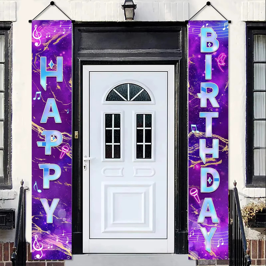 AFYPRTY Geburtstagsbanner Set mit Musiknoten und Galaxie-Design in Lila, Rechteckiges Polyester-Türbanner für deine Geburtstagsparty, Breite: 30 cm, Höhe: 180 cm - Bild 5