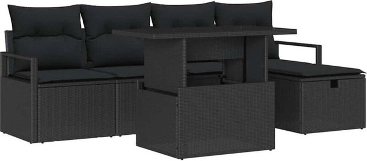Modernes Garten-Sofa-Set mit 6 Kissen aus Poly-Rattan in Schwarz von vidaXL - Bild 1