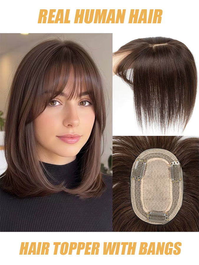 Luxy Beauty Echthaar-Toupet mit Pony, Schwarz Blond Braun, Damen - Bild 7