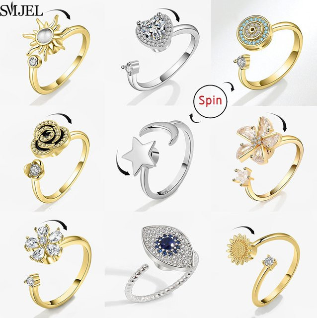 SMJEL Fidget Spinner Ring, Zirkonia, Gold, Damen - Bild 1