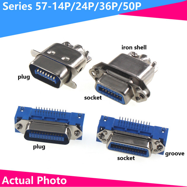 Hongqiwei Centronics Steckverbinder 57er-Serie DIP-Typ für 90-Grad-Leiterplattenmontage, Druckerbuchse, männlich und weiblich, 14P 24P 36P 50Pin - Bild 1