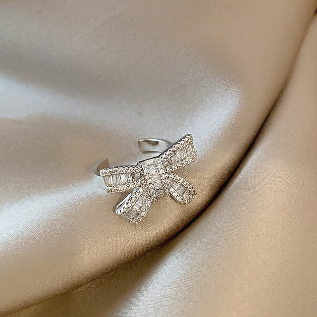 ANENJERY Ring, Bowknot Intarsien, Zirkonia, Silber, Damen - Bild 1