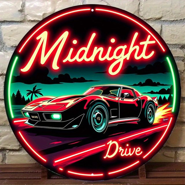Potdemiel Heritage Light Midnight Drive Vintage-Neon-Metallschild mit Roadster-Design - Bild 1