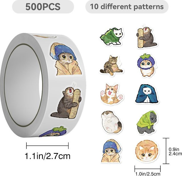 500 Stück Cartoon-Katze Juanjuan Aufkleber in Multicolor von BulingBulingStickers Store zur Dekoration von Tagebüchern und Sammelalben - Bild 1