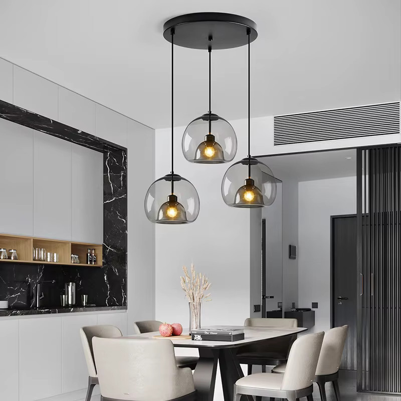 TAONUANSHU Nordische Glas-Pendelleuchte in Rauchgrau für Wohnzimmer, Esszimmer und Kücheninsel - Bild 1