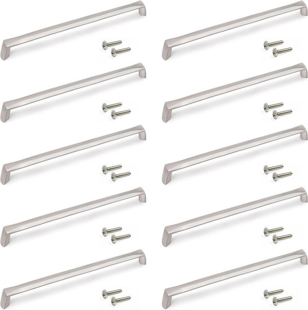 Emuca Canton Möbelgriffe Set aus 10 Stück, Farbe Nickel Satiniert, Material Zamak, Achsabstand: 160 mm, Länge: 174 mm - Bild 1
