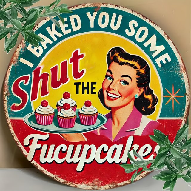 Vintage Küchenschild Potdemiel I Baked You Some Shut The Fuccupcakes aus Metall, B/H: 20,3 x 20,3 cm, Mehrfarbig - Bild 1