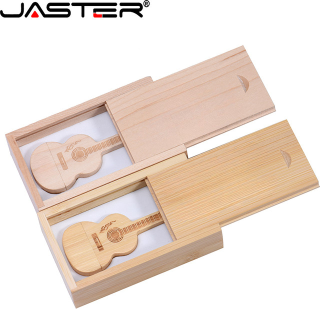 JASTER Holzgitarre USB 2.0 Flash-Laufwerk 128 GB in brauner Holzkiste - Bild 1