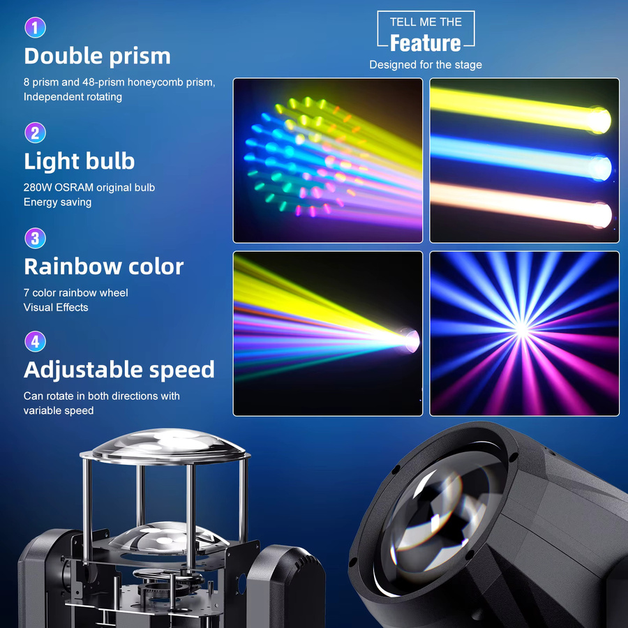 U'King 280W 10R Beam Moving Head Bühnenlicht mit DMX512, 14 Farben, 14 Gobos, 2 Prismen und Regenbogeneffekt in Schwarz - Bild 3