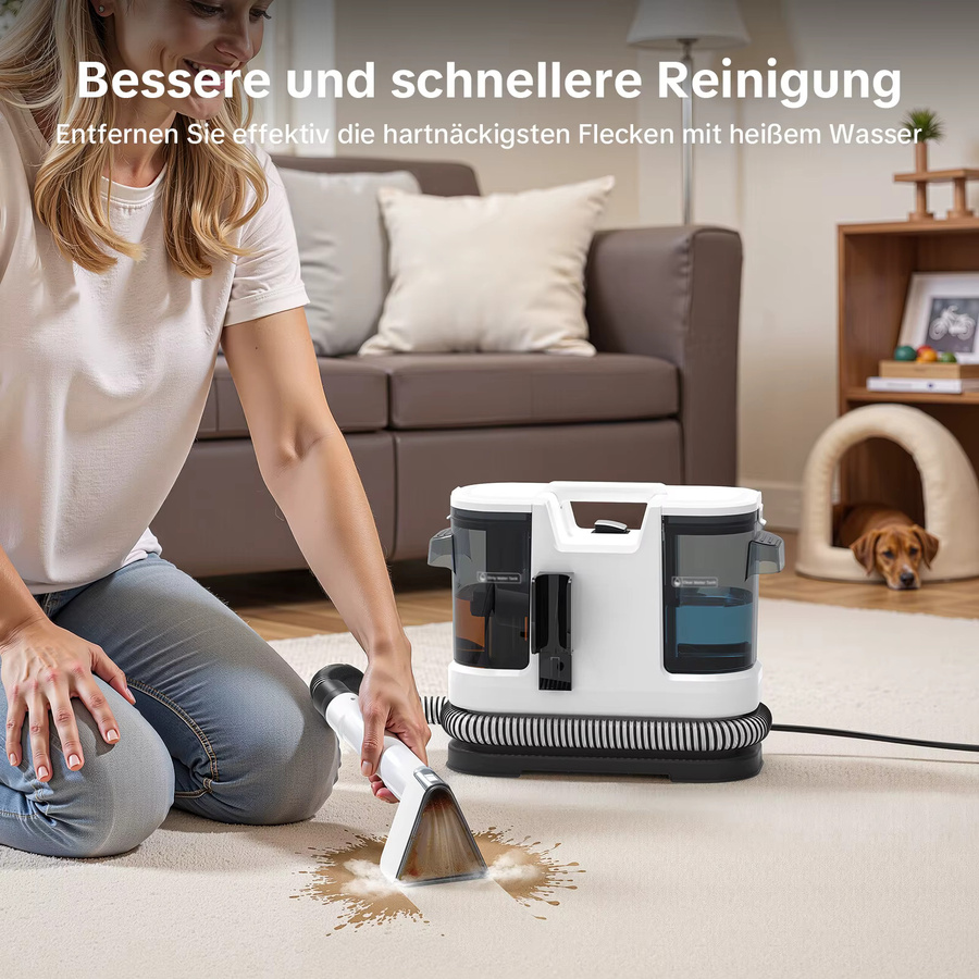 Lubluelu Handstaubsauger und Fleckenreiniger in Weiß mit 800W und 60 °C Heißwasser-Tiefenreinigung für Teppiche, Vorhänge und Tierhaare - Bild 3