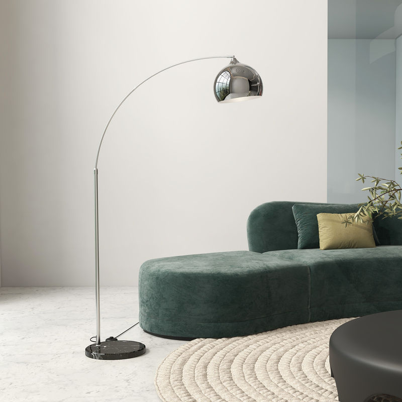 HOMCOM Bogenlampe aus Metall in Silber, höhenverstellbare Stehleuchte mit E27 Sockel für Wohnzimmer und Schlafzimmer - Bild 2