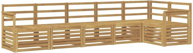 vidaXL Outdoor-Sofagarnitur 6-teilig in L-Form aus Akazienholz, Weiß, B/T/H: 306 x 128,5 x 73 cm - Bild 1