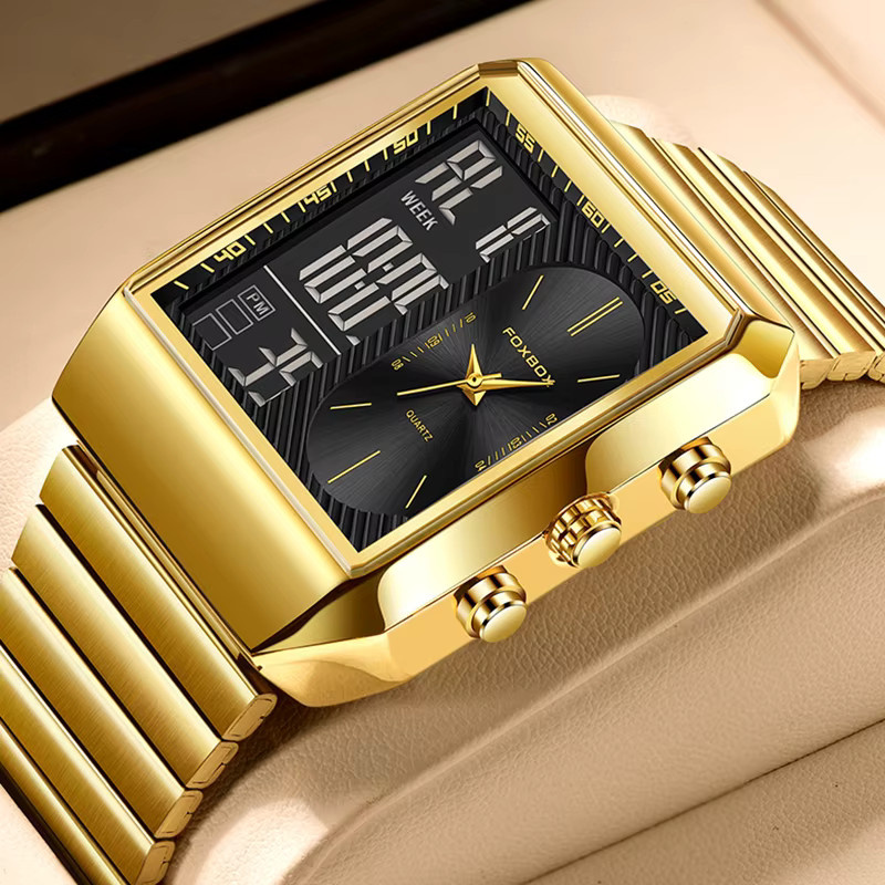 FOXBOX Digitaluhr, Chronograph, Quarz, Gold, Edelstahl, Herren - Bild 6