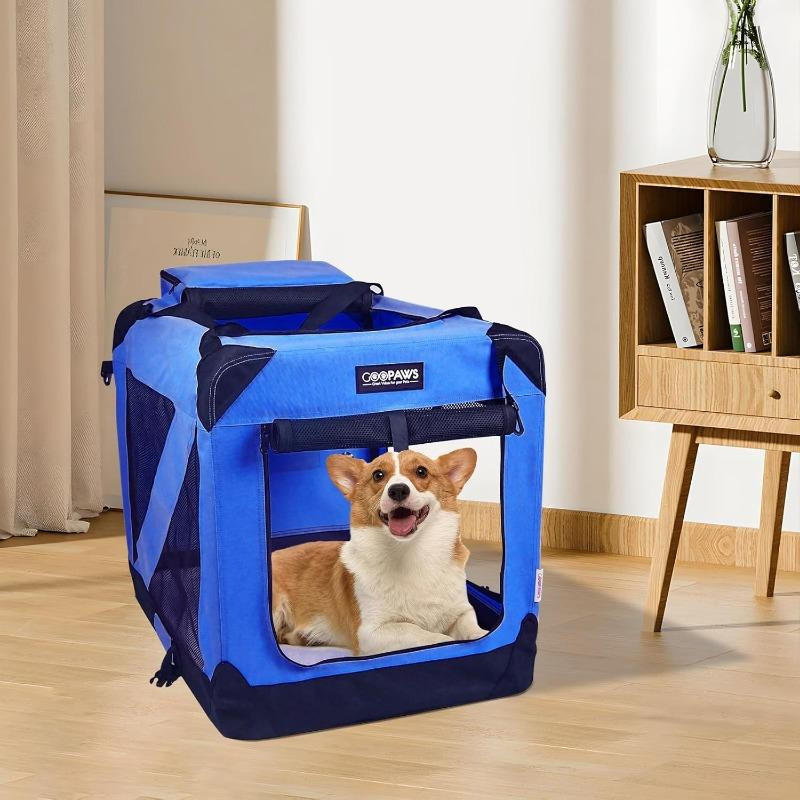 Haustierbox Reisetransporter für Hunde und Katzen Large, zusammenklappbarer Transportkorb mit 3 Türen und Fleecematte, 30 Zoll - Bild 5