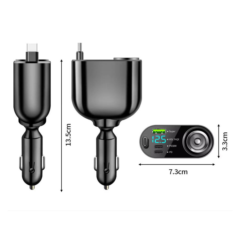 kebidumei 4-in-1 Autoladegerät mit Dual USB und Typ C Schnellladefunktion PD QC3.0 in Schwarz mit Spannungsanzeige für den Zigarettenanzünder - Bild 5