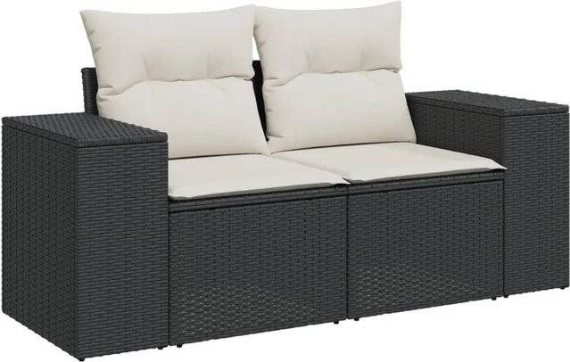 vidaXL 8-tlg Garten-Sofagarnitur in L-Form aus schwarzem Poly-Rattan mit UV-beständigen Kissen und pulverbeschichtetem Stahlgestell - Bild 1