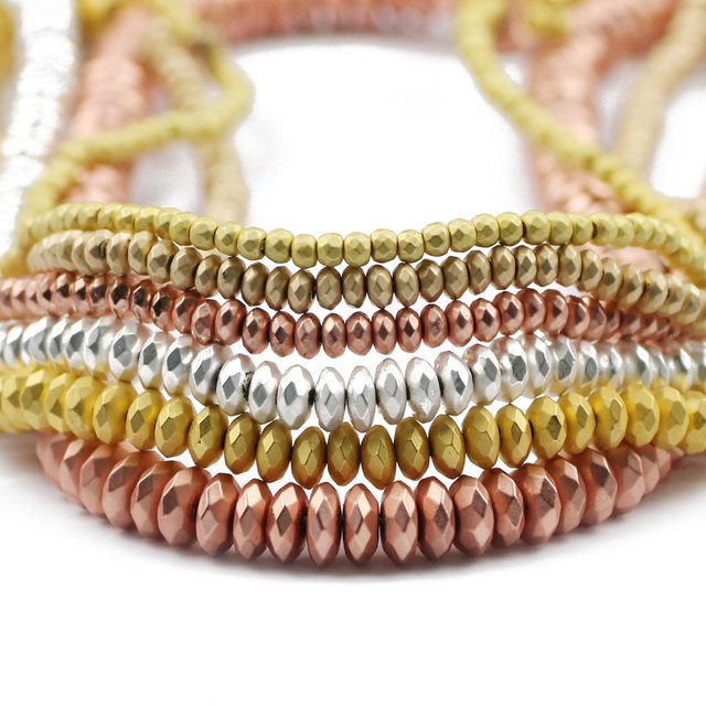 JHNBY Perlen Hämatit Naturstein, Gold, Edelstahl, Unisex - Bild 1