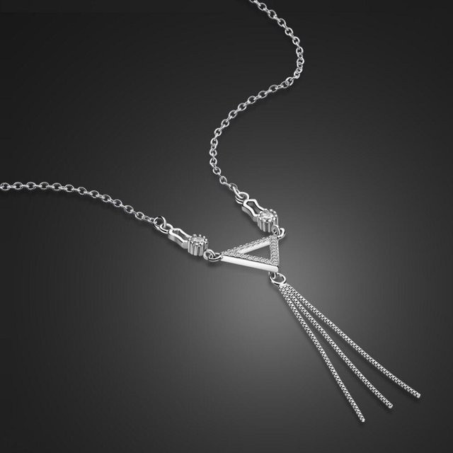 Halskette 925 Sterlingsilber, Dreieck Anhänger, Quaste, Choker, Damen, black - Bild 1
