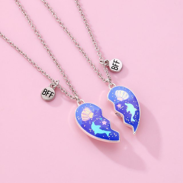 Karsyngirl Halskette, Delfin-Muschel-Pailletten, Herzform, Kinder - Bild 1