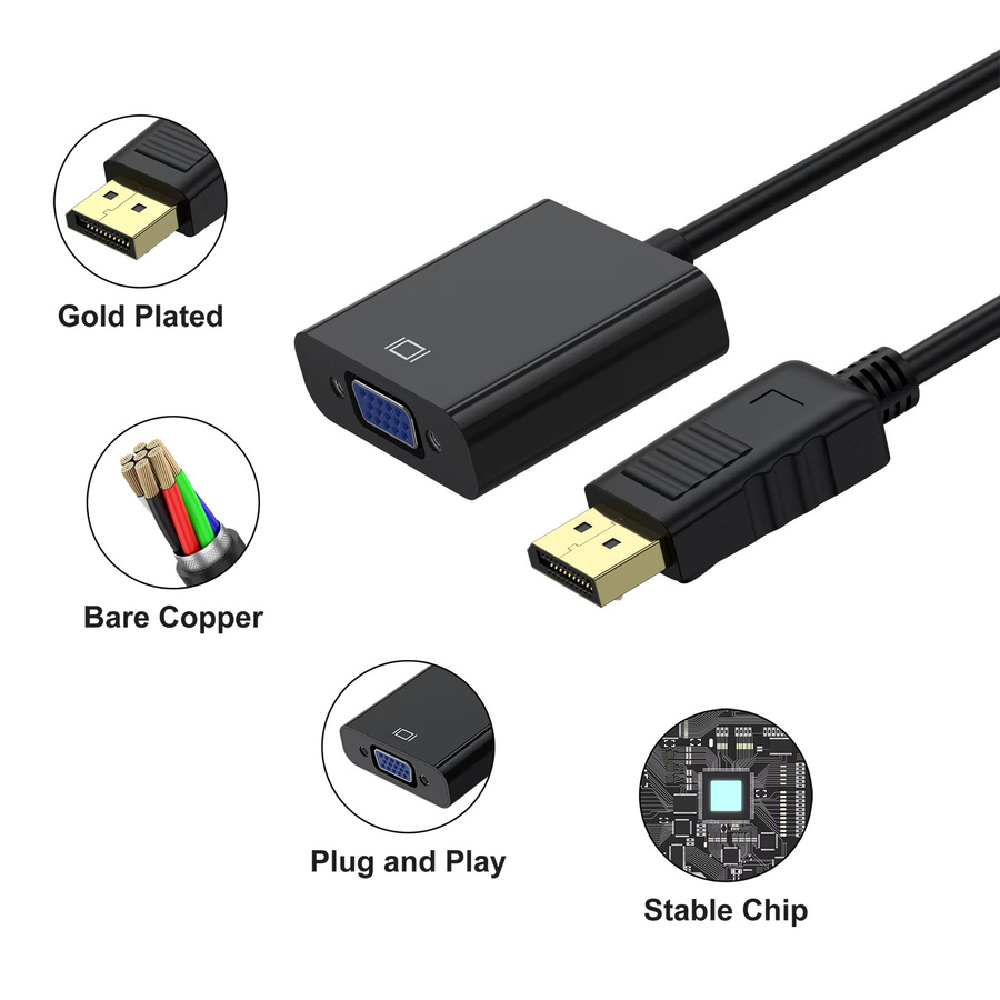 DisplayPort zu VGA Adapterkabel in Schwarz für PC, Laptop und Monitor mit 1080P Auflösung - Bild 3