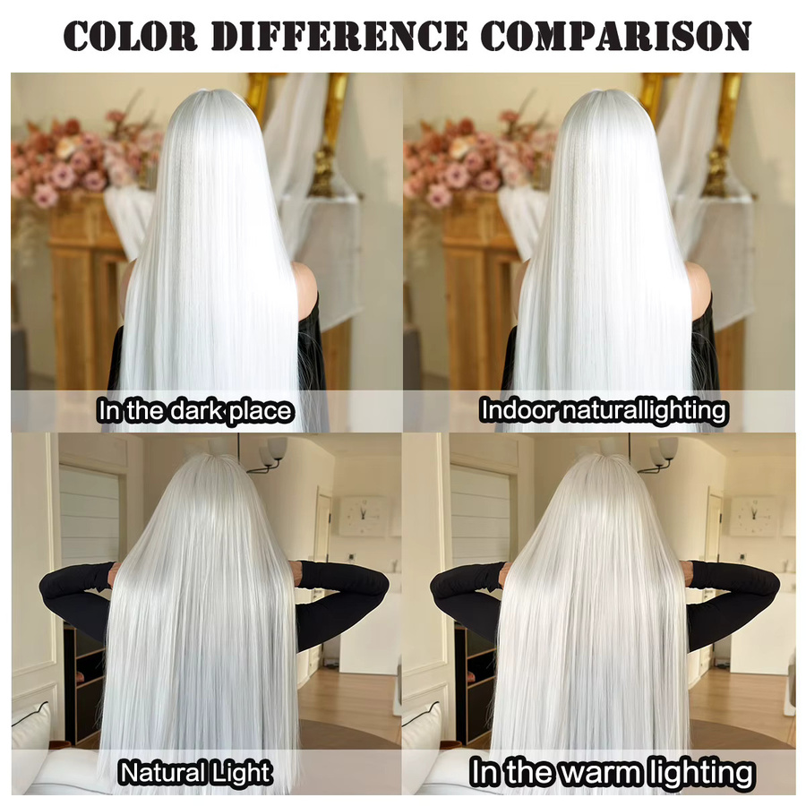 7JHH WIGS Perücke für Damen, weiß, lang, gerade, synthetisch - Bild 4