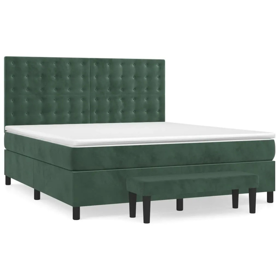 vidaXL Boxspringbett Hybrid mit Matratze und Bank Dunkelgrün Samt B/T/H: 180 x 200 x 203 cm - Bild 2