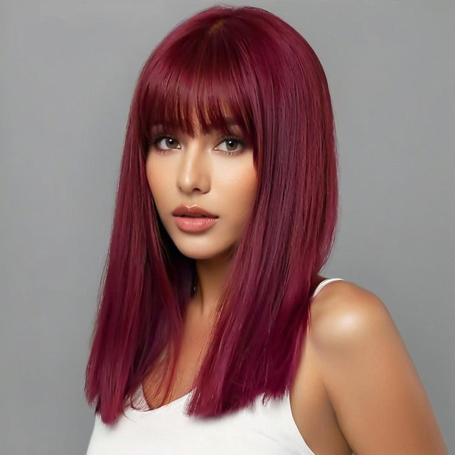 Royal Sister Perücke, weinrot, lange gerade synthetische Haare, Damen - Bild 1