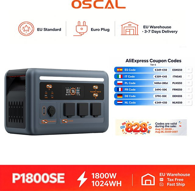 OSCAL P1800 SE Stromspeicherstation 1800W 1024Wh tragbare Solarbatterie für Camping und Outdoor - Bild 1