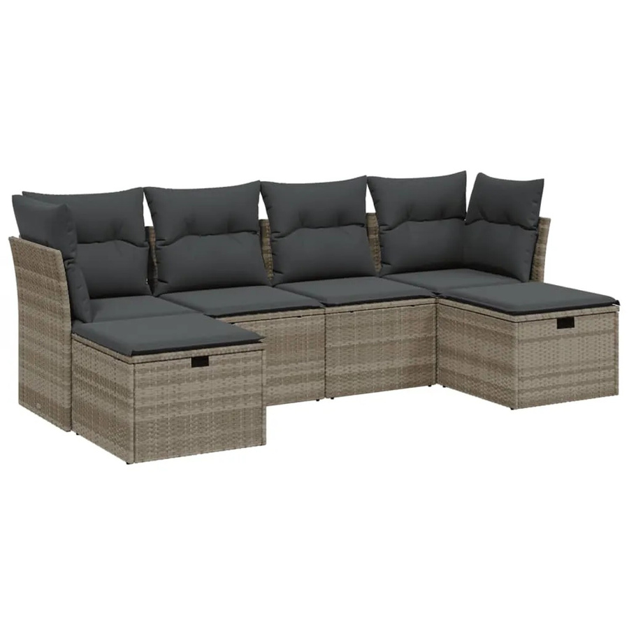 vidaXL 6-teilige Garten-Sofagarnitur in L-Form aus Poly-Rattan mit Kissen in Hellgrau - Bild 2