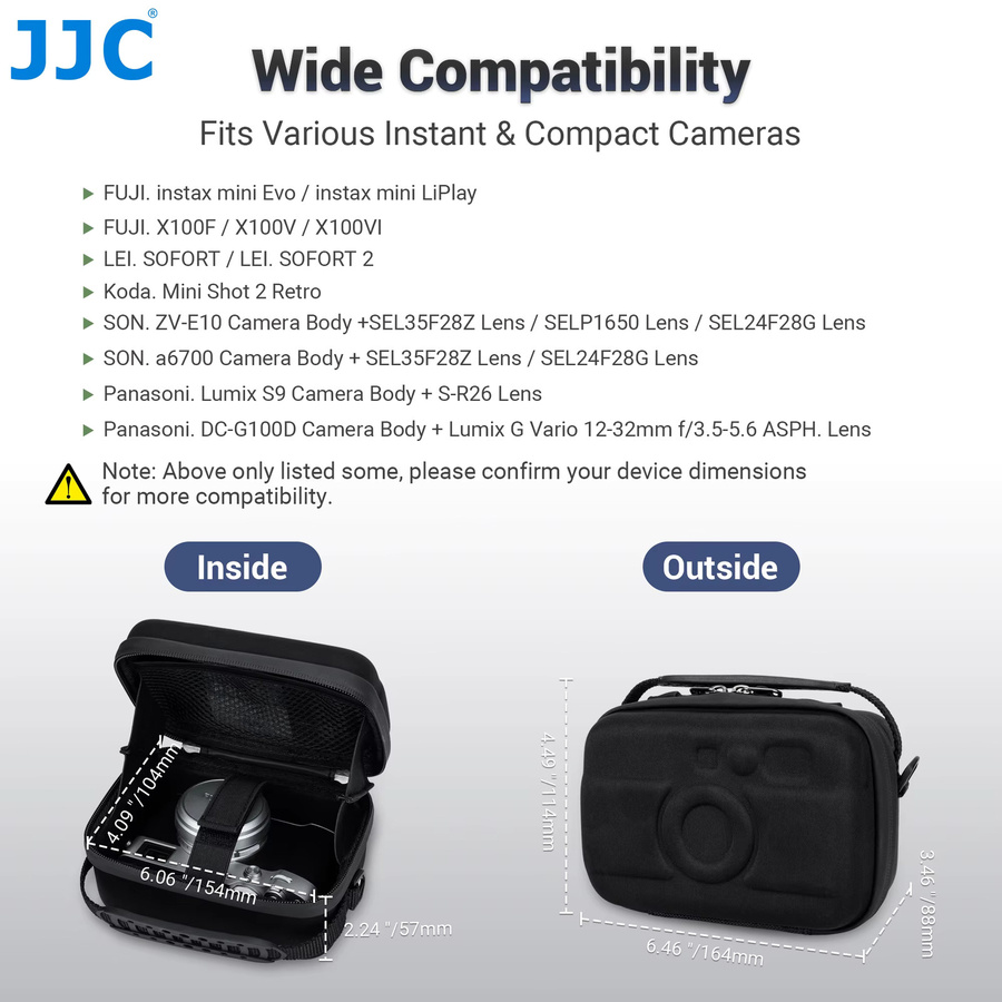 JJC Kamera-Reisetasche in Schwarz für Fuji Instax Mini, EVO, X100VI, X100V, X100F, Sony A6700, ZV-E10, DSC-HX1, DSC-H200, Panasonic Lumix S9, GF1 und Canon - Bild 6