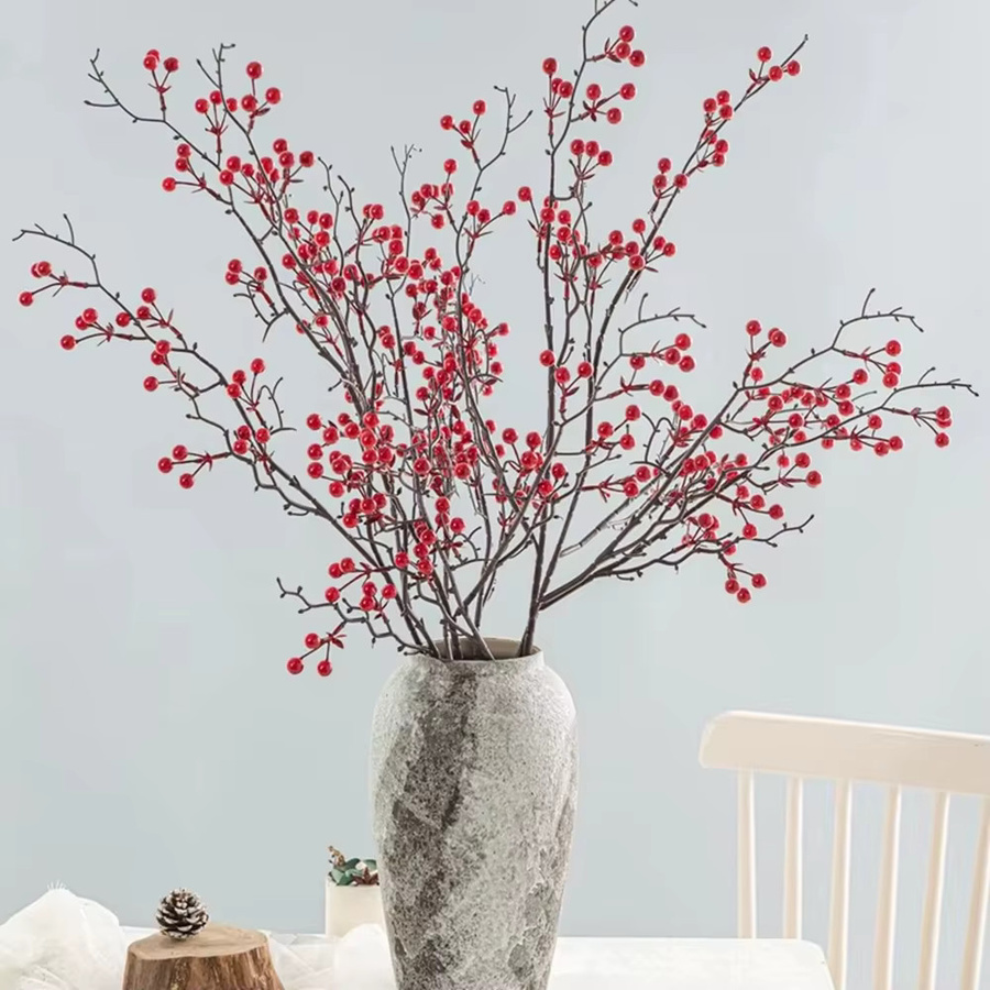 ZQCY Künstliche Holly Pflanze mit roten Beeren für Weihnachtsdekoration und Hochzeitsfloristik in Rot - Bild 4