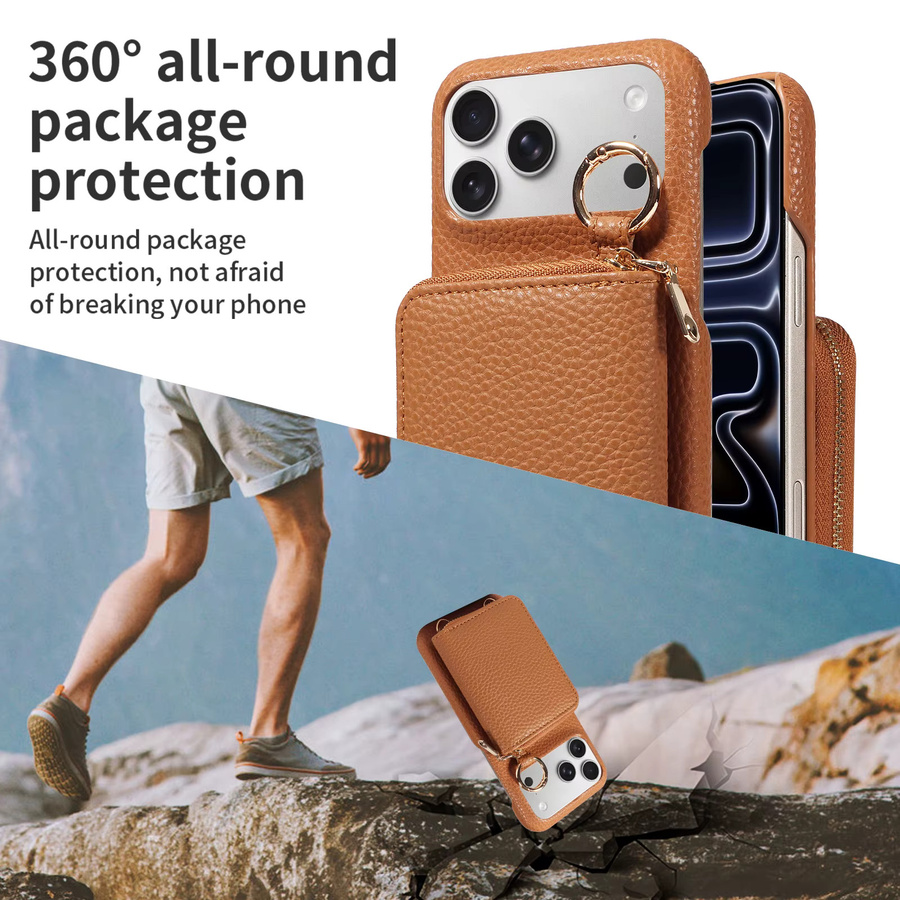 Trendige PU-Leder Handyhülle für Samsung Galaxy S26 S25 S24 S23 FE Ultra Plus A56 A54 A16 mit Kartenfach und Ring-Lanyard in Braun - Bild 4