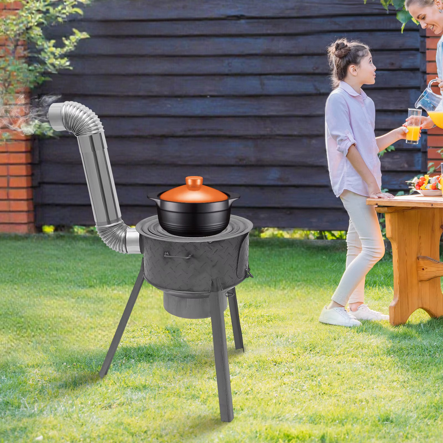Bymaocar Holzofen aus Stahl mit 3 Brennringen für Outdoor-Camping, BBQ und Garten, B/T/H: 50,0 x 43,0 x 3,0 cm - Bild 3