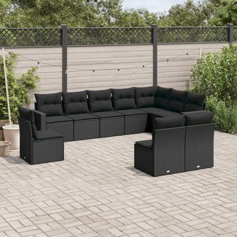 10-tlg. Garten-Sofagarnitur aus Poly-Rattan mit Kissen in Schwarz von VIDAXL - Bild 1