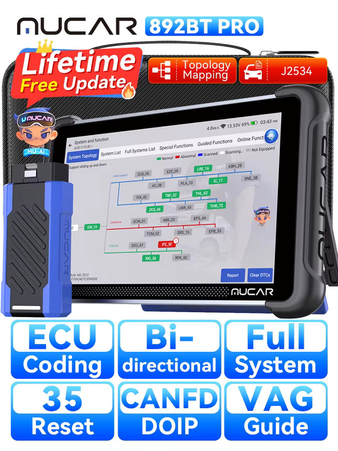 MUCAR 892BT PRO OBD2 Scanner J2534 CANFD DOIP Kfz-Diagnosegerät mit Topologie-Mapping und 35 Reset-Funktionen in Schwarz - Bild 6