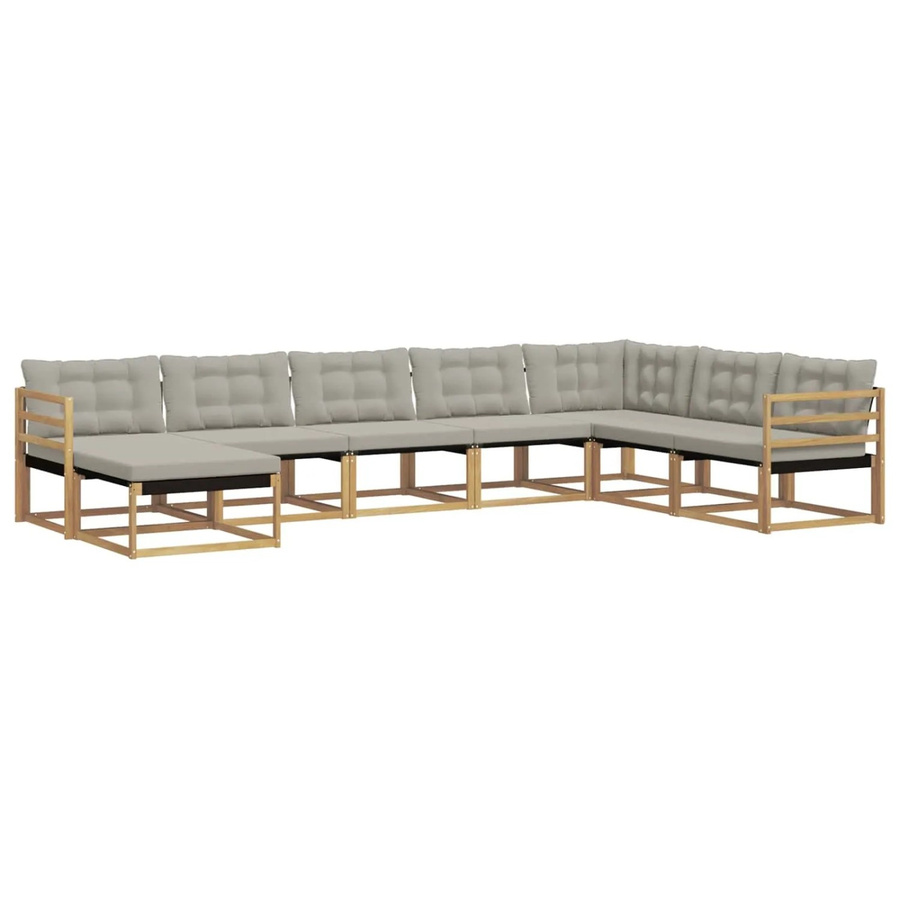 vidaXL Outdoor-Sofagarnitur 8-teilig in U-Form aus Akazienholz mit Polstern in Weiß und Grau - Bild 2