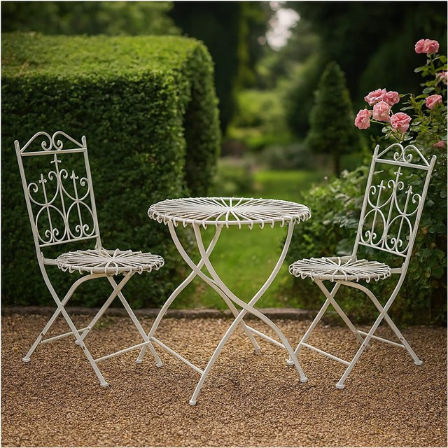 HTI-Living Tischgruppe Romantic Garden aus Metall in Weiß für Garten, Terrasse und Balkon - Bild 1