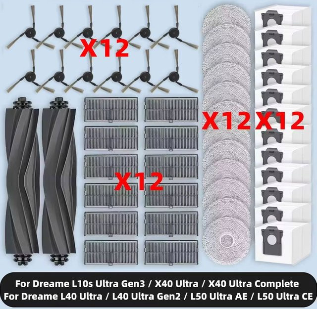 OSSIEAO Zubehör-Set für Dreame L10s Ultra Gen 3, L40 Ultra, L50 Ultra und X40 Ultra mit Hauptseitenbürste, Filter, Mopp Pads und Staubbeuteln - Bild 1