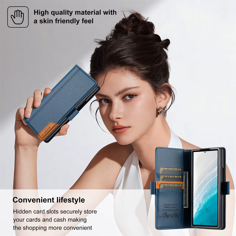 Premium Leder Business RFID Handyhülle für Samsung Galaxy Z Fold 7 6 5 4 3 5G mit Kartenfächern und magnetischem Flip-Cover in Rot oder Blau - Bild 6