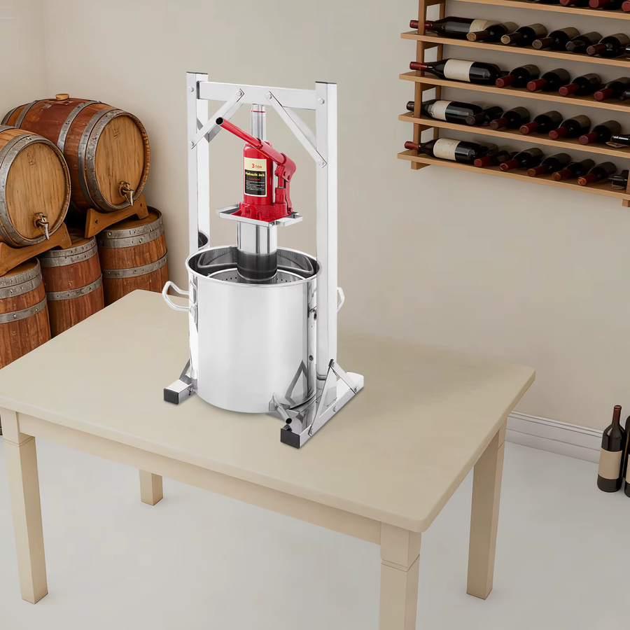Bymaocar Edelstahl Obstpresse und Weinpresse Set, 12L, Silber/Rot, B: 33 cm, T: 26,5 cm, H: 65 cm - Bild 4