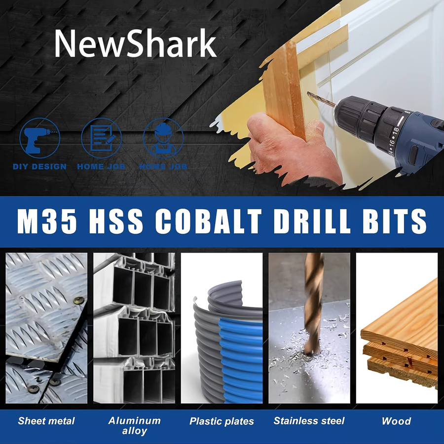 NIUXIANG 19-teiliges HSS-Cobalt Bohrer-Set M35, Gold, 1–10 mm, für Edelstahl und Hartmetall - Bild 3