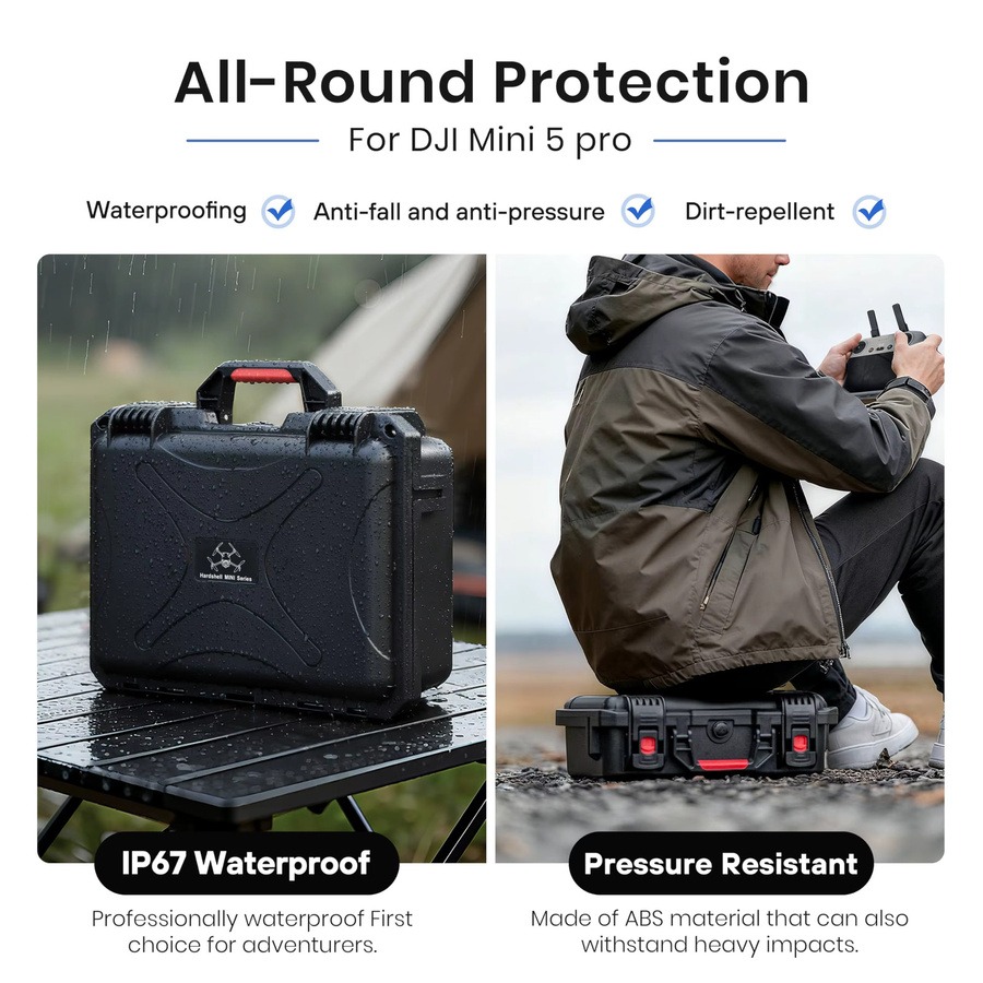 STARTRC VCR Wasserdichter Hartschalenkoffer für DJI Mini 5 Pro, Mini 4 und Mini 3 inklusive Zubehör und Kompatibilität mit RC-N und RC2 Controllern, Schwarz - Bild 4