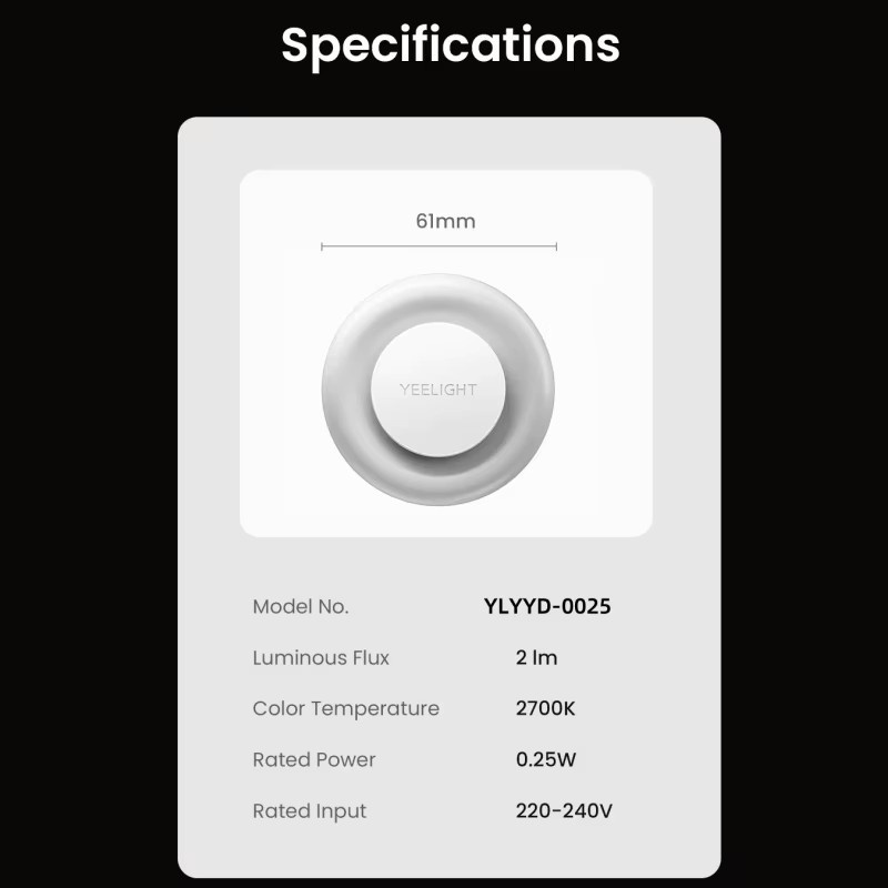 YEELIGHT Mini-Nachtlicht mit Lichtsensor, Warmweiß, Typ-C-Ladeanschluss, LED, EU-Stecker - Bild 5