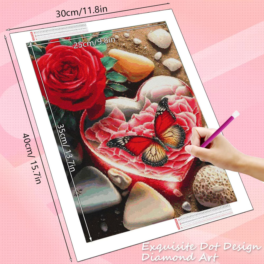 HUACAN Diamantmalerei Set Herz und Landschaft mit Rosen und Meer, Multicolour Mosaik Kit für Tischdekoration, B/H: 30 x 20 cm - Bild 2