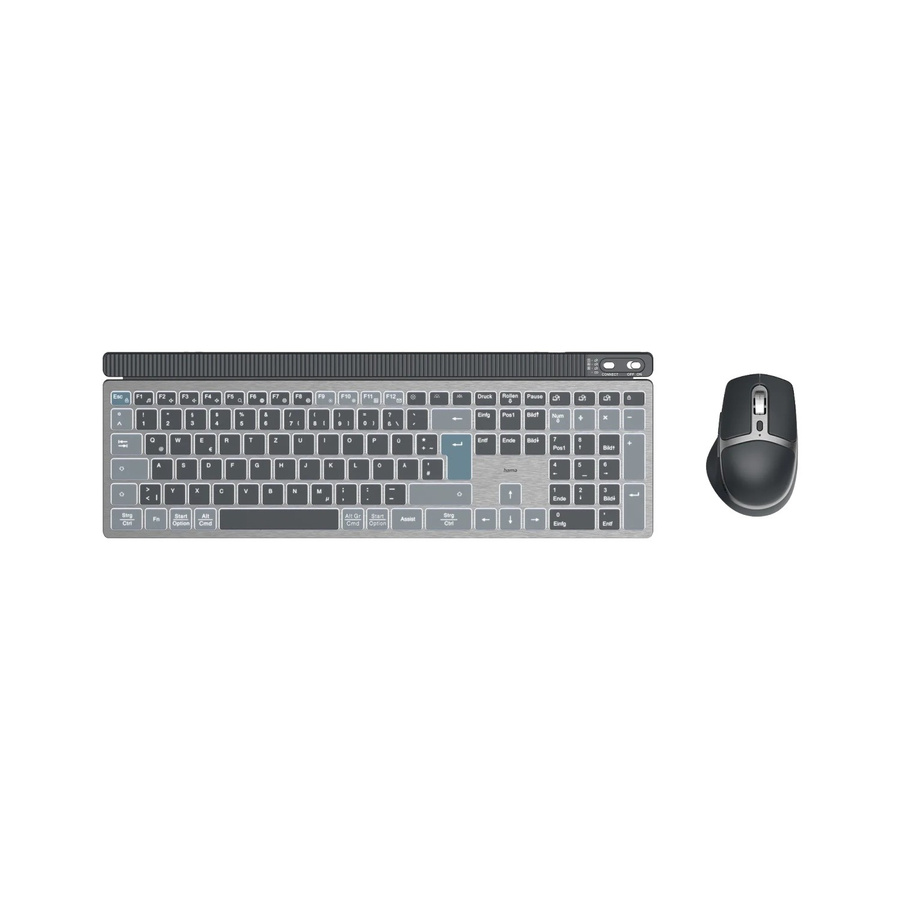 Hama Multi-Device Tastatur-Maus-Set WKM-750 Kabellos mit LED in Schwarz und Grau, Bluetooth und USB-A/USB-C Verbindung - Bild 1